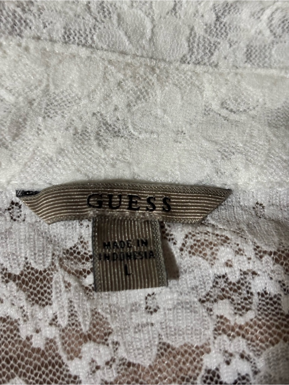 GUESS L White Floral Lace Ruffle Shirt Dress Boho Western Bridal - Picture 11 of 15